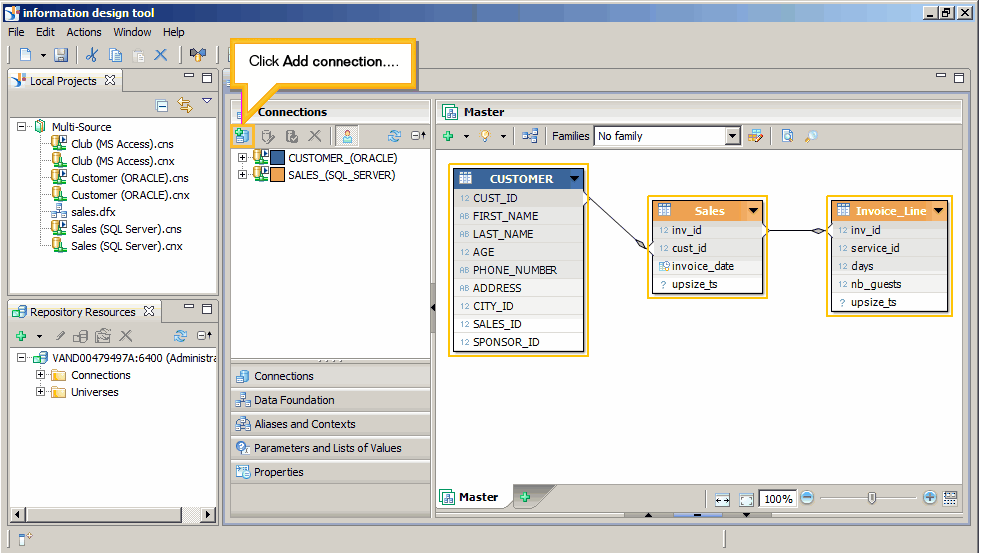 Add a connection to a multi-source enabled data foundation universe