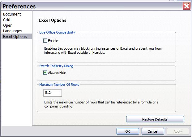 Excel Options - Hide the Switch To / Retry dialog