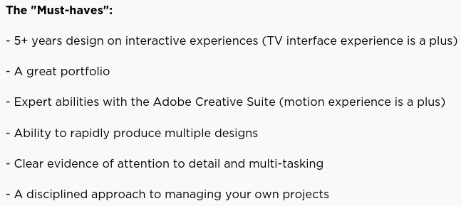 Netflix requirements for UX designer